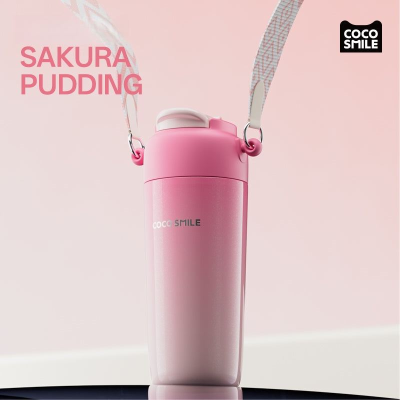 COCOSMILE 630ml Vacuum Insulated Stainless Steel Tumbler with Leakproof Straw & Detachable Strap - Keeps Hot/Cold (10°C-44°C), BPA-Free, Fashion Travel Cup (Seas Cream/Sakura Pudding/Vanilla Latte/Coconut Gray)