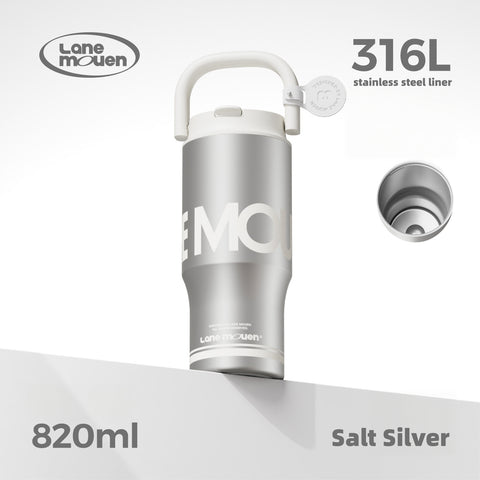 Lane Mouen 820ml Insulated Tumbler – 2-in-1 Straw & Spout Lid, Tea Infuser, 316L Steel, Leak-Proof Handle Cup, 6H Hot/Cold