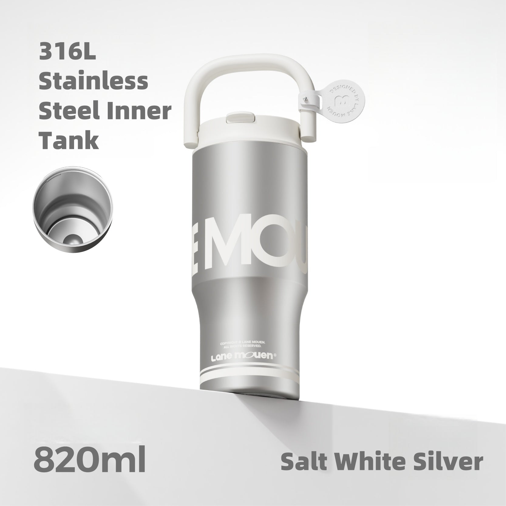 LANE MOUEN QI Vacuum Insulated Tumbler 820ml Double Wall with Straw & Tea Infuser - 2-in-1 Leakproof Cup for Hot/Cold Drinks, Car Holder Friendly