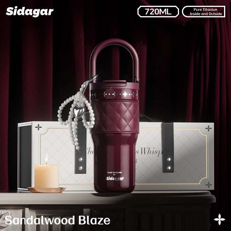 SIDAGAR Elysees Whisp Pure Titanium Tumbler with Pearl Accent - 720ml Light Luxury Insulated Cup, Chanel-Style Gift for Women