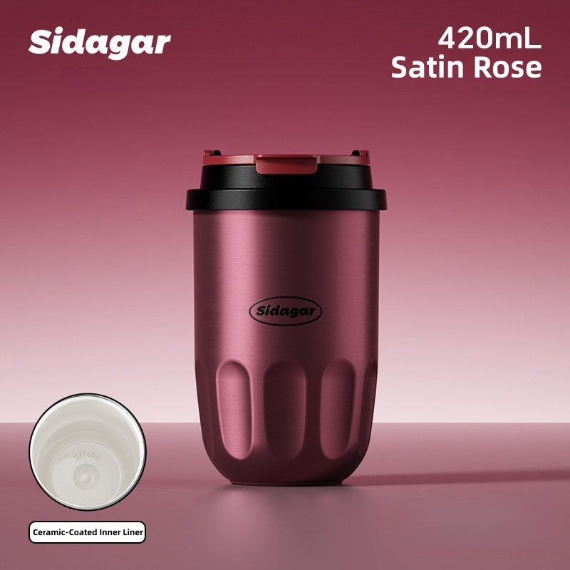 Sidagar Ceramic-Coated Insulated Coffee Mug – S31603 Stainless Steel, 420ml Leak-Proof Travel Tumbler for Hot & Cold Drinks