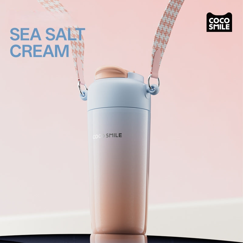 COCOSMILE 630ml Vacuum Insulated Stainless Steel Tumbler with Leakproof Straw & Detachable Strap - Keeps Hot/Cold (10°C-44°C), BPA-Free, Fashion Travel Cup (Seas Cream/Sakura Pudding/Vanilla Latte/Coconut Gray)
