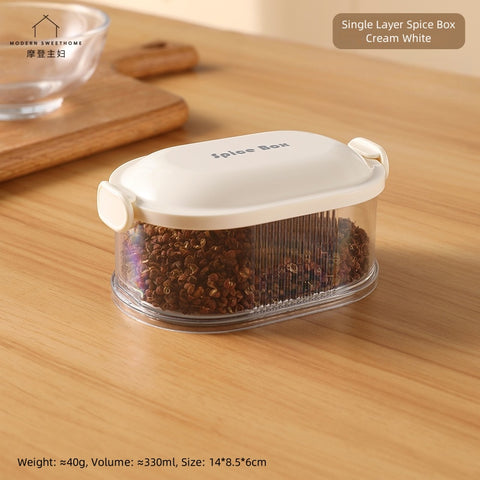 MDZF Multilayer Airtight Spice Container with Stackable Design - Transparent, Eco-Friendly PET+ABS Spice Organizer (1-5 Layers, White/Green)