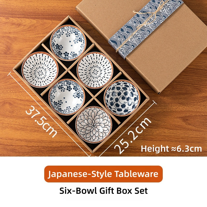 THREE LIFE Rattan Series Japanese Ceramic Dinnerware Set – Blue & White Floral Plates, Rice Bowls, Chopsticks & Spoon | Hand-Painted Underglaze Porcelain Tableware for Home Kitchen
