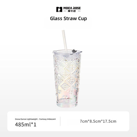 MOCA ROSE 485ml Glass Tumbler with Straw | Stylish and Durable for Everyday Use