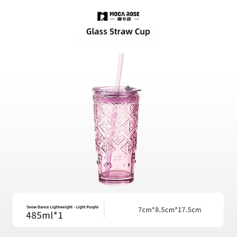 MOCA ROSE 485ml Glass Tumbler with Straw | Stylish and Durable for Everyday Use