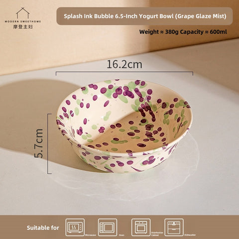 MDZF Modern Artistic Splatter Ink Ceramic Bowls - Microwave & Dishwasher Safe, Undeglaze Color Process, Abstract INS-Style Tableware for Yogurt, Salad, Soup (600ml, 380g)