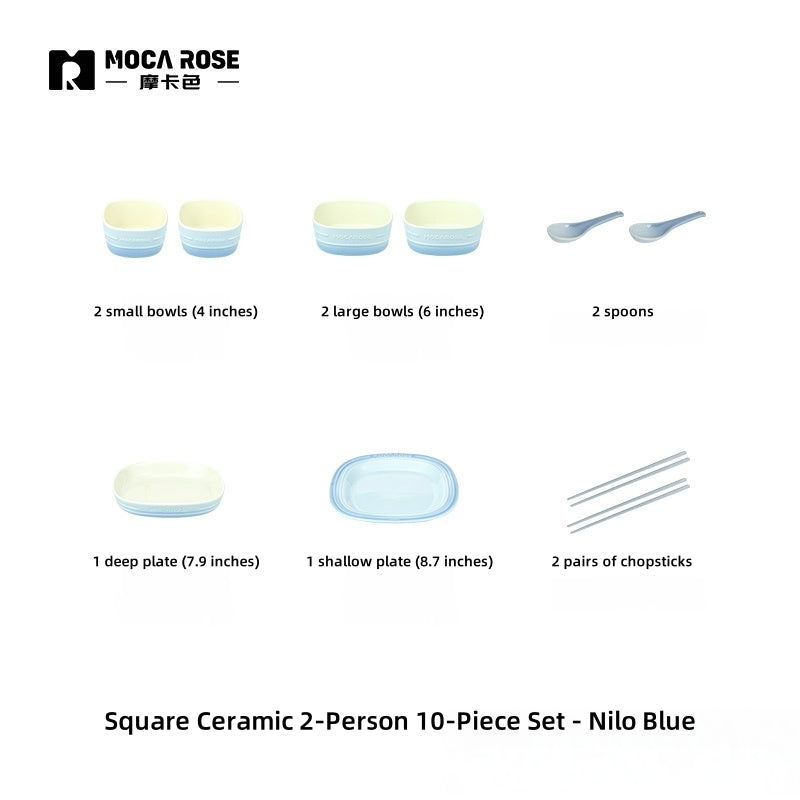 MOCAROSE Square Stoneware Dinnerware Set Nile Blue - Handcrafted Heat-Resistant Modern Tableware