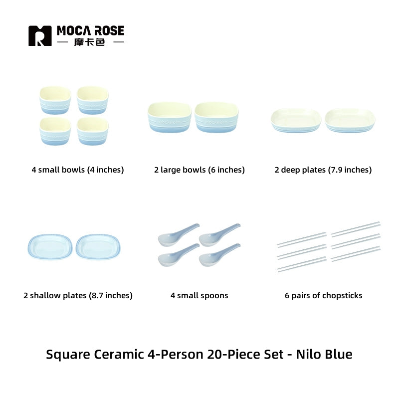 MOCAROSE Square Stoneware Dinnerware Set Nile Blue - Handcrafted Heat-Resistant Modern Tableware
