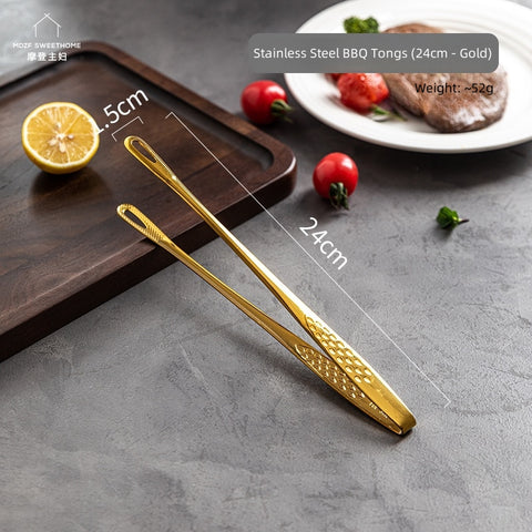 MDZF Premium 304/316 Stainless Steel BBQ Grill Tongs - Extra Long Non-Slip Handle, Multi-Purpose Kitchen Tool for Cooking, Grilling, and Serving (24cm/28cm, Silver/Gold)