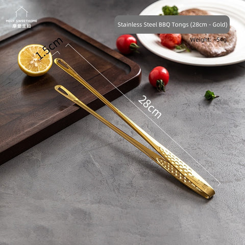 MDZF Premium 304/316 Stainless Steel BBQ Grill Tongs - Extra Long Non-Slip Handle, Multi-Purpose Kitchen Tool for Cooking, Grilling, and Serving (24cm/28cm, Silver/Gold)