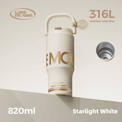 Lane Mouen 820ml Insulated Tumbler – 2-in-1 Straw & Spout Lid, Tea Infuser, 316L Steel, Leak-Proof Handle Cup, 6H Hot/Cold