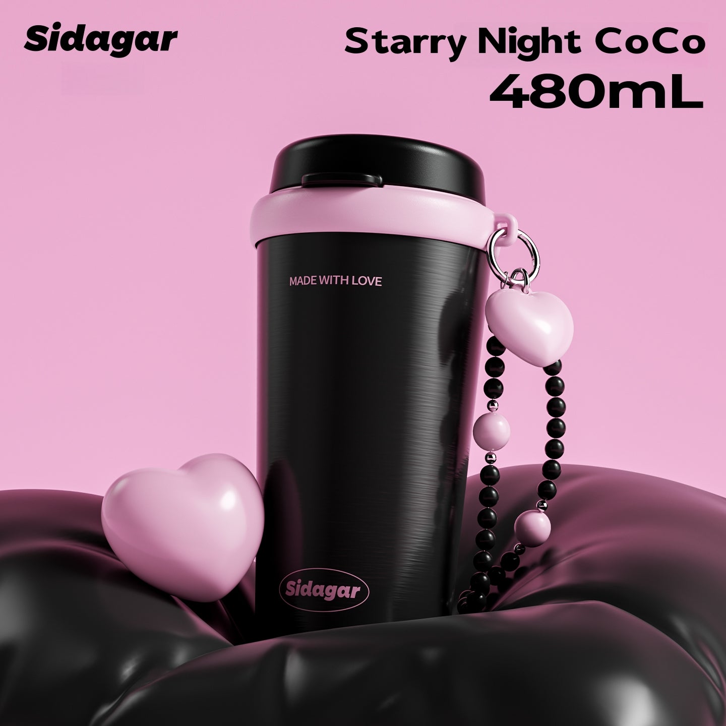 Sidagar Insulated Honey Coffee Cup w/Ceramic Coating - 480ml Triple Drink Mode Leak-Proof Stainless Steel Travel Mug