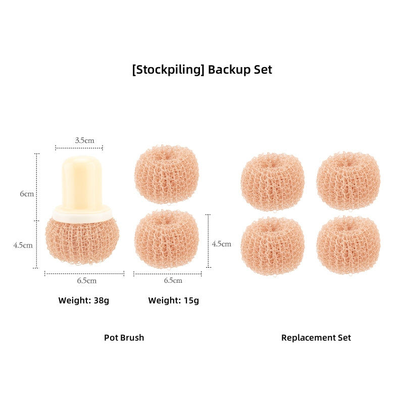 Shueho Fiber Scrubber Brush for Non-Stick Cookware – Gentle, Heat-Resistant, Replaceable Heads | Buy 1 Get 2 Free Refills