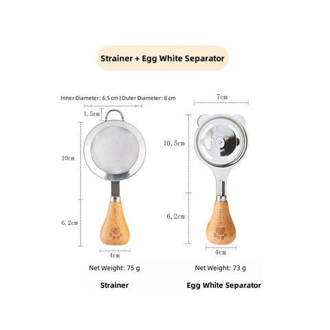 SHUEHO Bear Design Egg Yolk Separator - Food-Safe 304 Stainless Steel with Wooden Handle, Leak-Proof Baking Tool for Kids & Adults