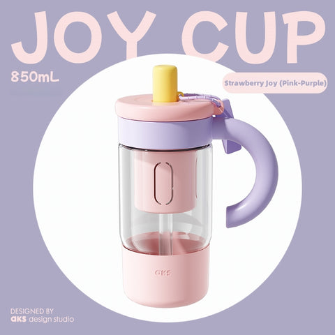 AKS JOY CUP 850mL Large Capacity Glass Tumbler with Tea Infuser & Straw - Leak-Proof, Heat-Resistant, with Handle and Detachable Lid for Iced Tea and Summer Drinks
