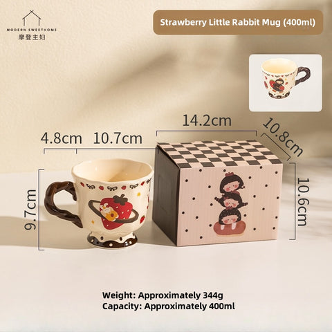 MDZF Artisan Ceramic Mug - 400ml Whimsical Animal Design, Microwave & Dishwasher Safe, High-Footed Retro Coffee Cup with Wavy Rim