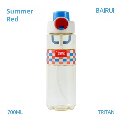 CHUNLIN BAIRUI 700ML Leak-Proof Tritan Water Bottle with Flip Lock, Dual Drinking Modes, and Customizable Candy Accessories – Summer Red, Berry Pink, Green Grape