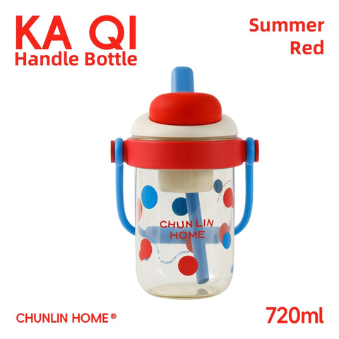 KAQI Creative Eco-Friendly Water Cup with 720mL Large Capacity, Portable Handle & Snack Storage – BPA-Free Tritan Material, Heat-Resistant (Summer Red, Green, Lime, Berry Pink, Black)