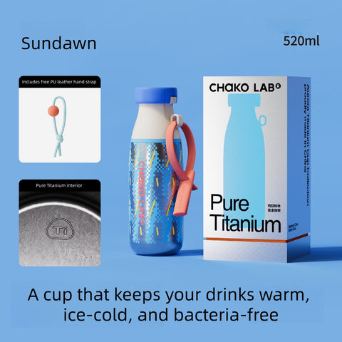 Chako Lab MilkMate Pure Titanium Water Bottle 520ml - Dual Lid (Flip & Straw), Lightweight Insulated Flask, BPA-Free, Gift for Coffee & Tea Lovers