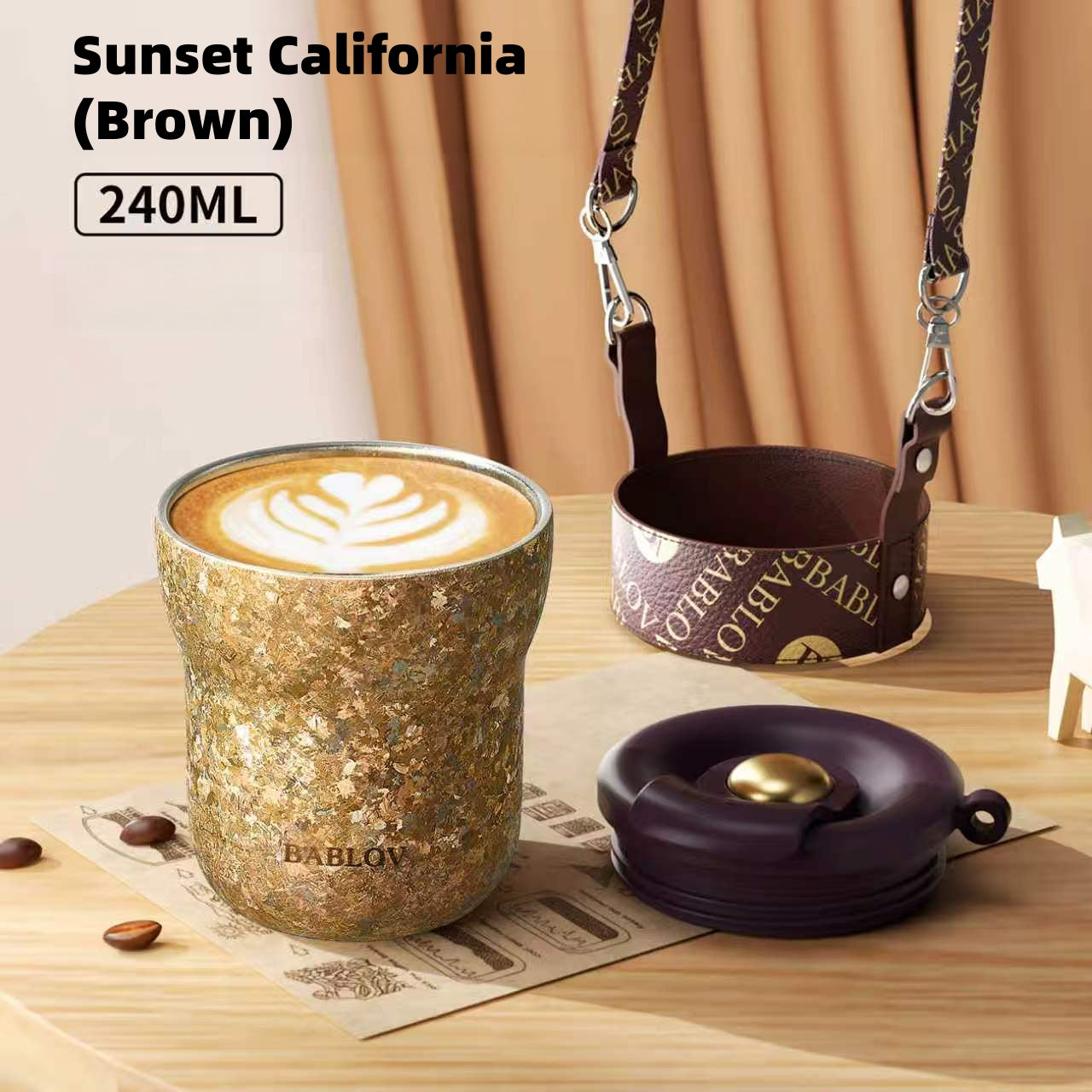 Bablov Pure Titanium Travel Coffee Cup with Carry Strap – 240ml