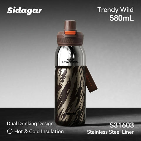 Sidagar 580ml Insulated Sports Bottle with Dual-Drink Lid