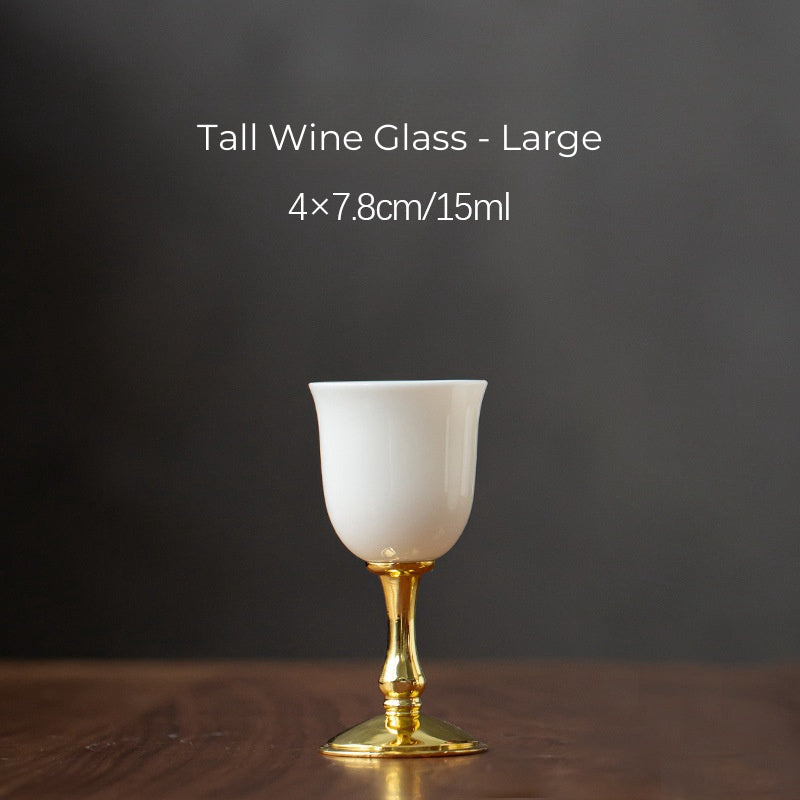 Elegant White Jade Wine Carafe and Vase Series with Gold Accents