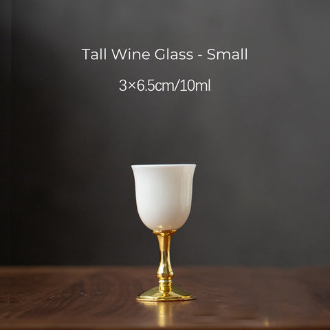 Elegant White Jade Wine Carafe and Vase Series with Gold Accents