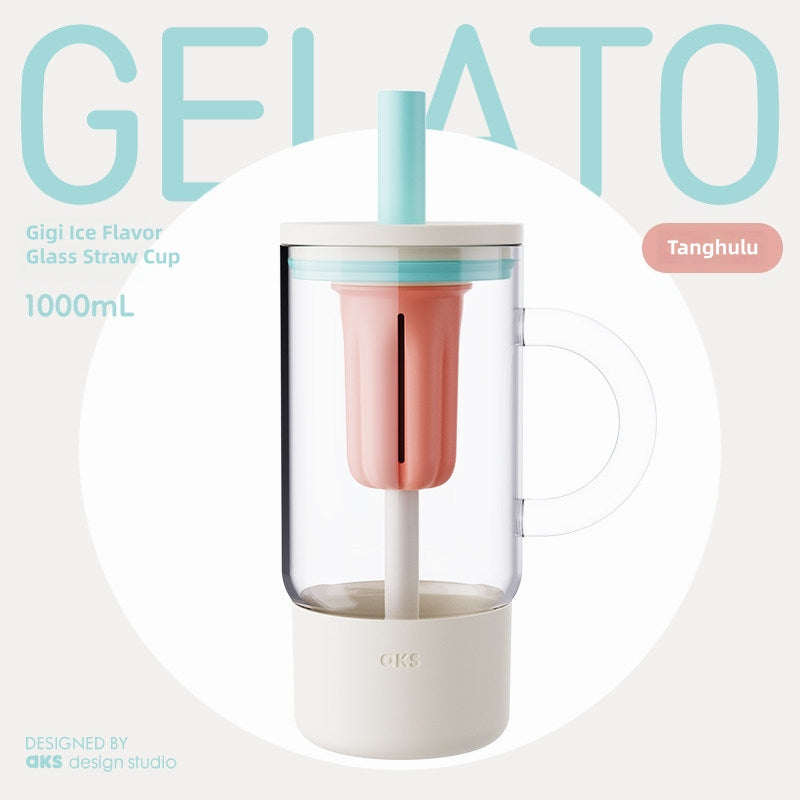 AKS Gigi Ice Flavor Glass Straw Cup with Handle & Tea Infuser – 600mL/1000mL Borosilicate Glass Tumbler with Silicone Sleeve, Fruit Color Reusable Water Bottle for Office, Outdoor & Travel