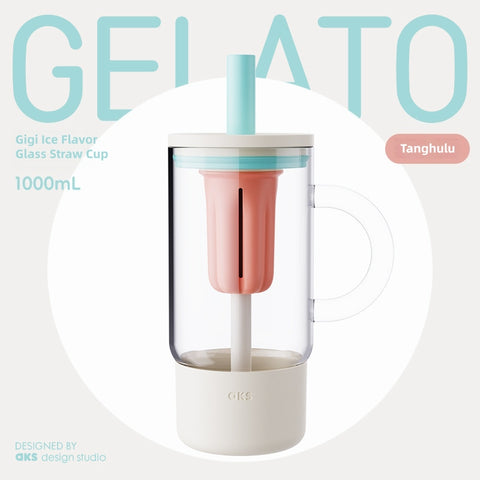 AKS Gigi Ice Flavor Glass Straw Cup with Handle & Tea Infuser – 600mL/1000mL Borosilicate Glass Tumbler with Silicone Sleeve, Fruit Color Reusable Water Bottle for Office, Outdoor & Travel