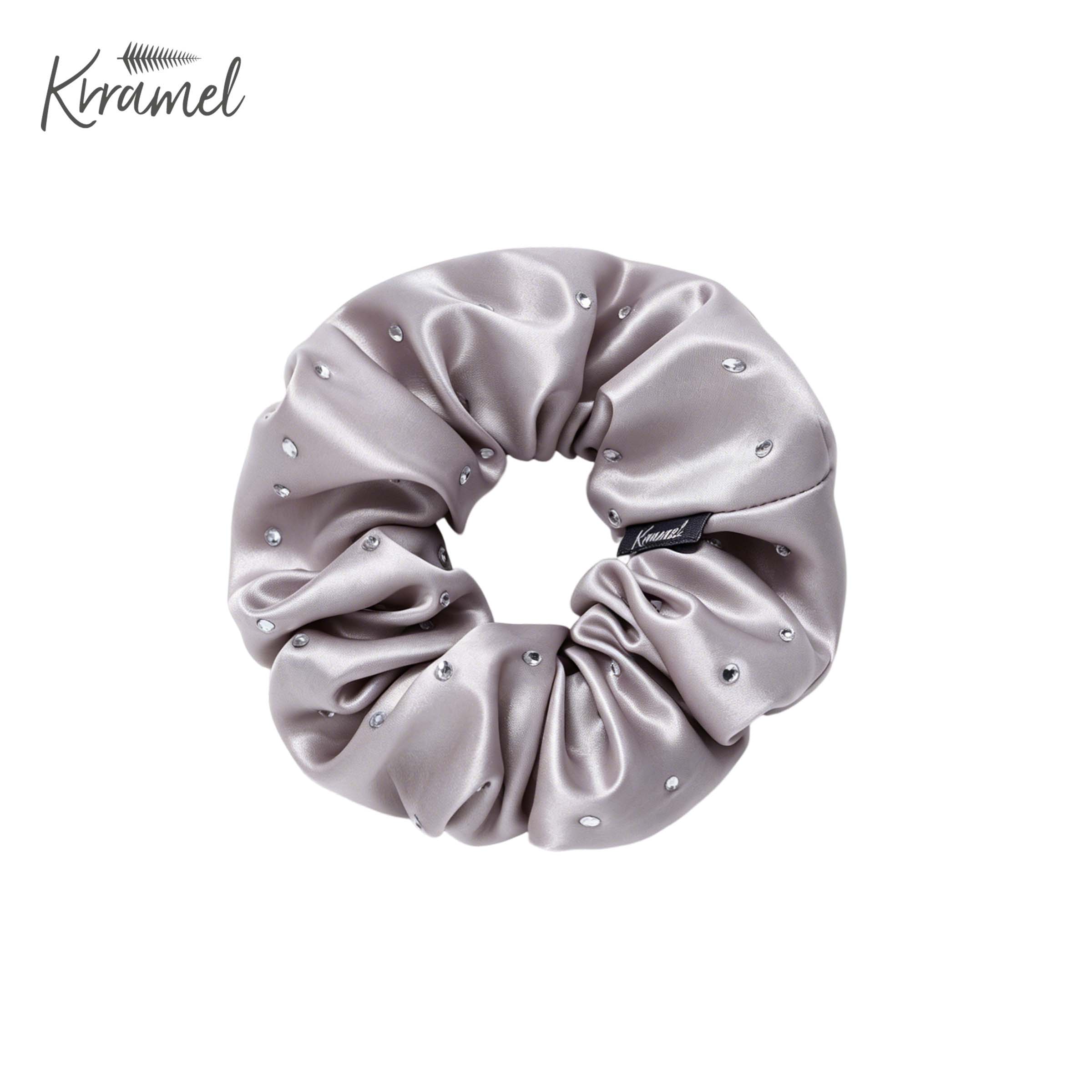 KRRAMEL 22 Momme 100% Mulberry Silk Scrunchie – 6A Grade Silk Hair Tie with Crystal Rhinestones – Gentle No-Damage Hair Accessory for Women & Girls (5cm Width)