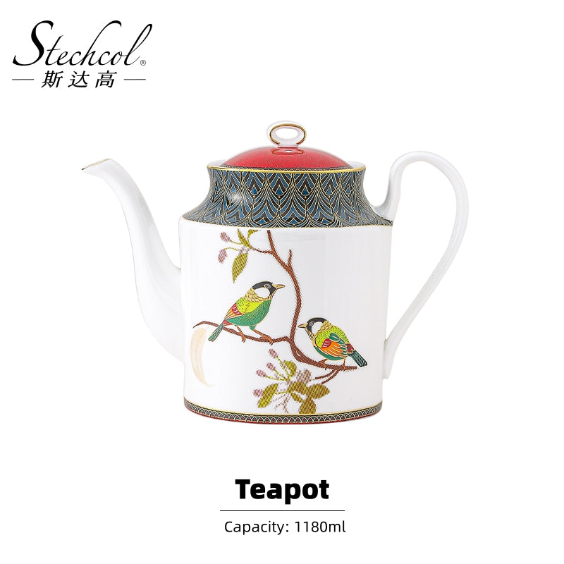 Silver-Eared Mesia Bone China Tea Set – Hand-Painted Embossed Luxury Tea Pot & Cups Set with 24K Gold Trim