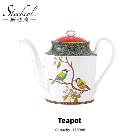 Silver-Eared Mesia Bone China Tea Set – Hand-Painted Embossed Luxury Tea Pot & Cups Set with 24K Gold Trim