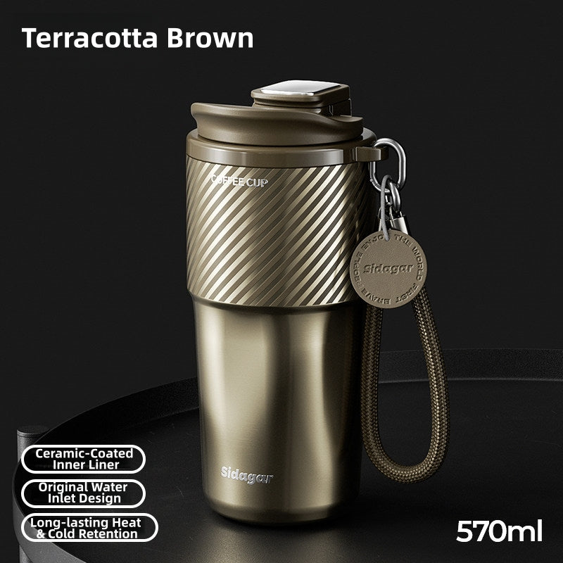 Sidagar Ceramic Coated Insulated Coffee Tumbler 570ml - No Metallic Aftertaste, 6H Hot & Cold, Leak-Proof Vacuum Travel Mug for Home Office Commute