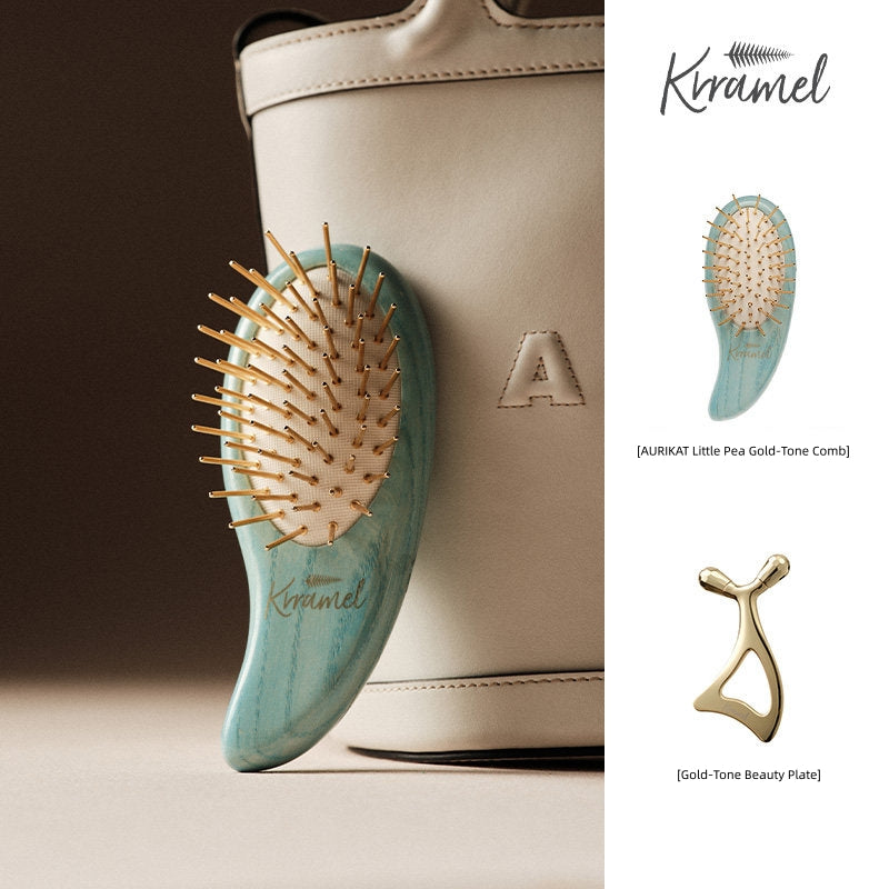 Krramel AURIKAT Pea 24K Gold Plated Comb | Luxury Scalp Massager & Detangling Hair Brush for Women | Anti-static Wet & Dry Hair Brush | Ideal Birthday, Anniversary, Valentine's Gift for Her