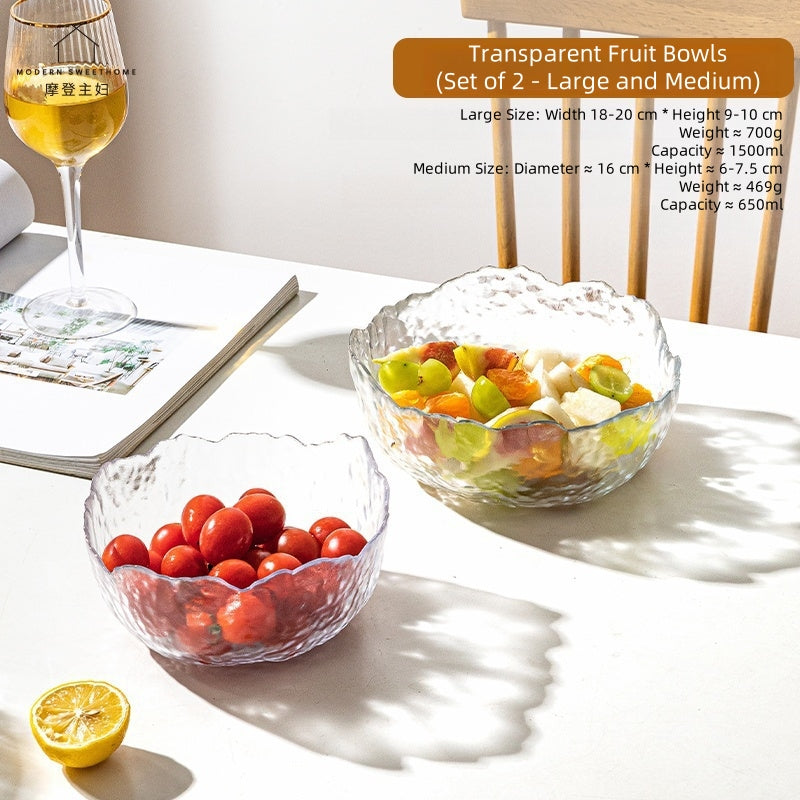 MDZF SWEET HOME Gilded Wave Glass Fruit Bowl Set - Hand-Painted Gold Trim, 3-Piece Photogenic Serving Bowls for Desserts, Salads & Snacks