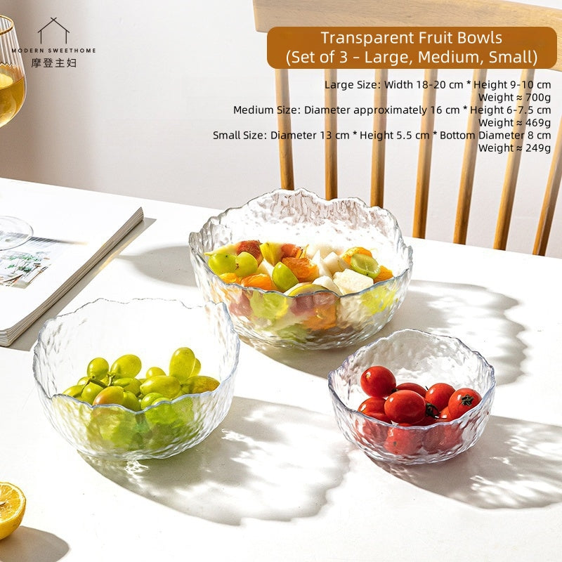 MDZF SWEET HOME Gilded Wave Glass Fruit Bowl Set - Hand-Painted Gold Trim, 3-Piece Photogenic Serving Bowls for Desserts, Salads & Snacks