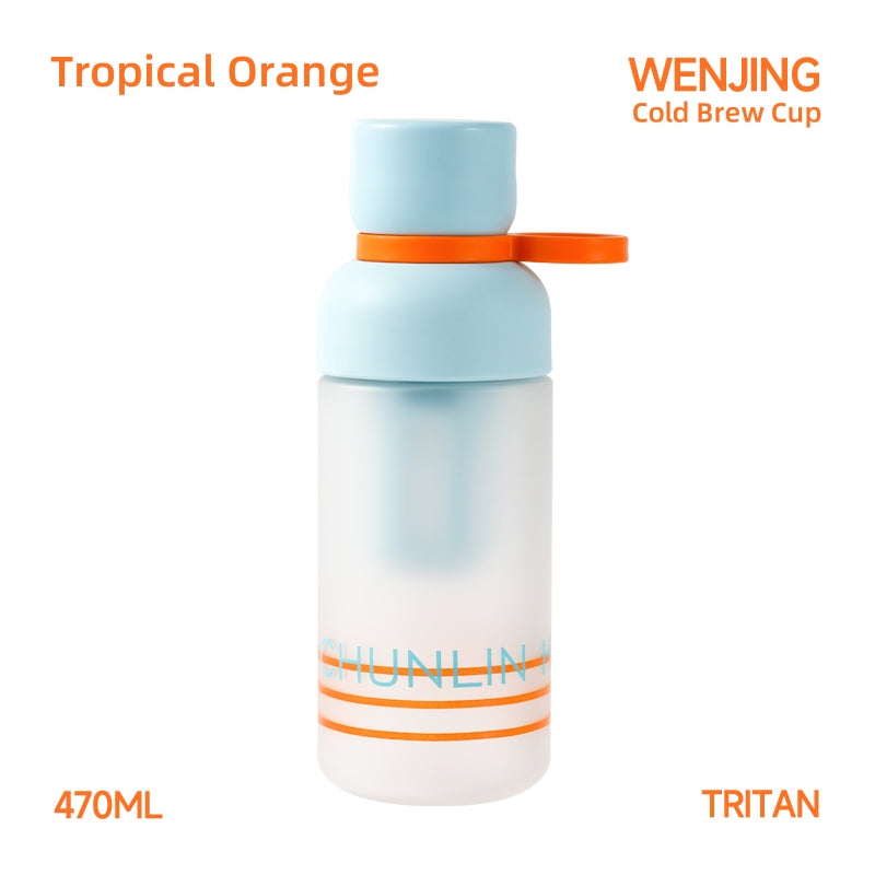 CHUNLIN HOME WENJING Cold Brew Bottle - 470ml Color Changing Tritan Cup with Fine Filter & Portable Handle