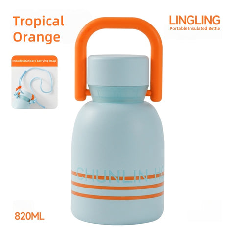 CHUNLIN LinLin Portable 820ml Vacuum Insulated Stainless Steel Water Bottle with Strap - Keep Hot/Cold for 24 Hours