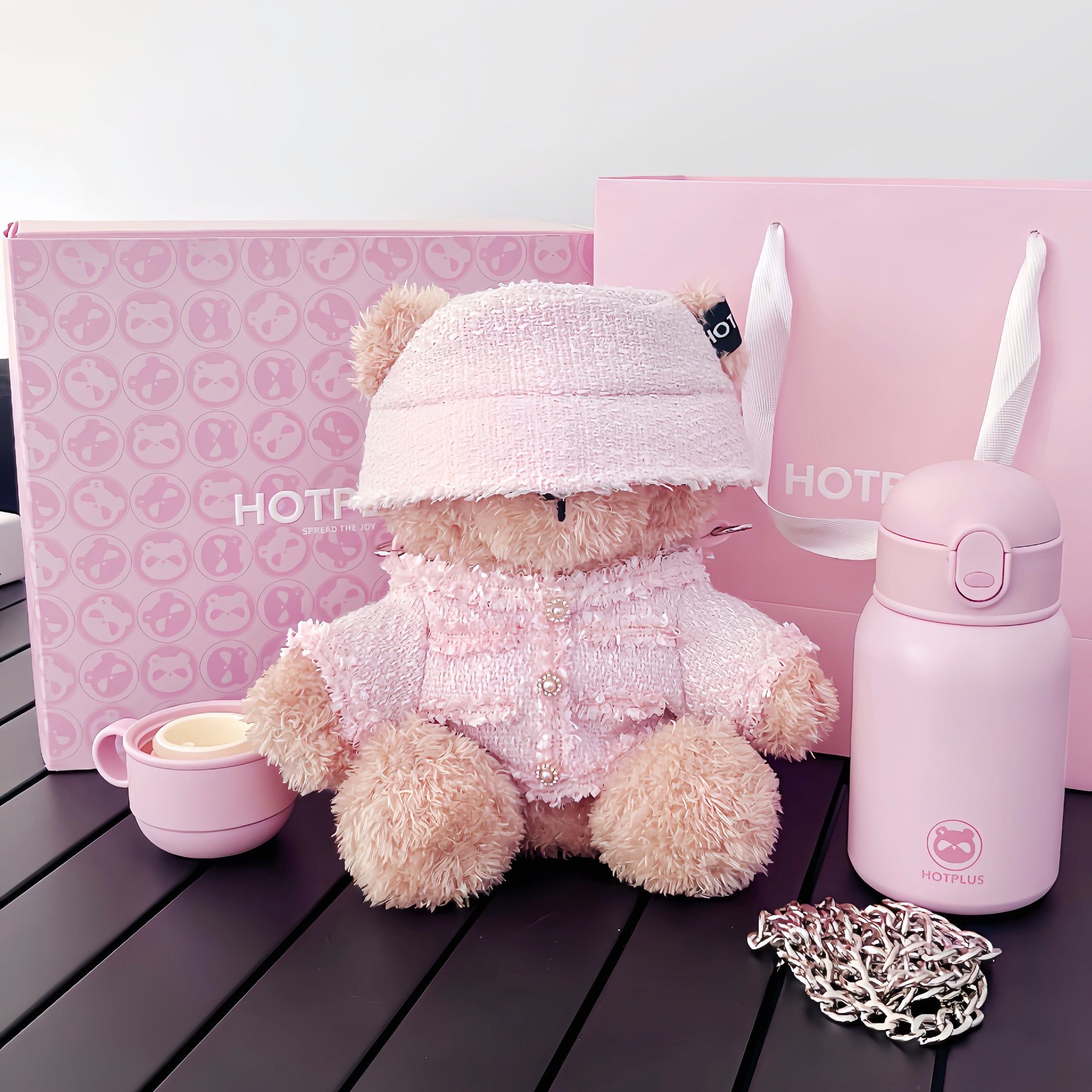 Hotplus Bear Insulated Water Bottle 450ml Bear Themed with Gift Box