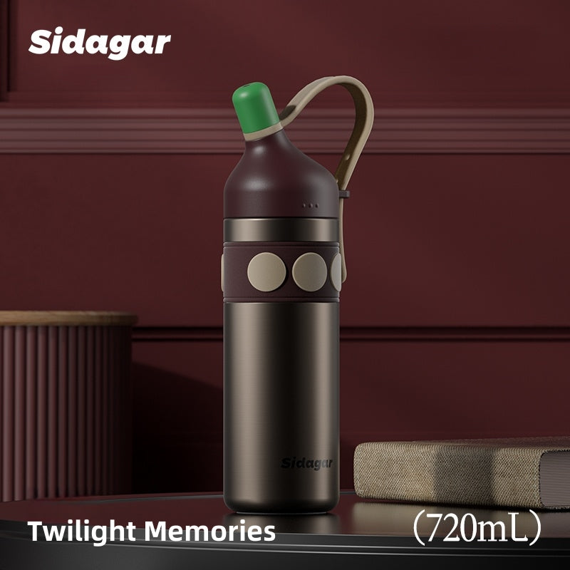 Sidagar Old Money Retro Insulated Bottle - 720ml Premium SUS316 Flask, 12H Heat/24H Cold Retention, Leakproof Travel Tumbler with Detachable Handle