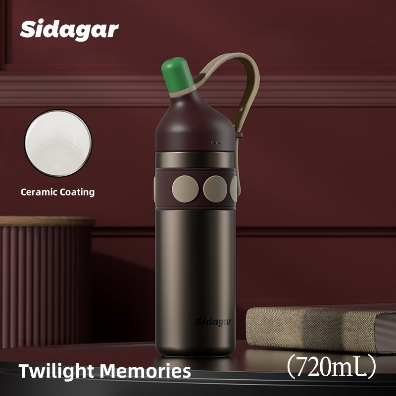 Sidagar Old Money Retro Insulated Bottle - 720ml Premium SUS316 Flask, 12H Heat/24H Cold Retention, Leakproof Travel Tumbler with Detachable Handle