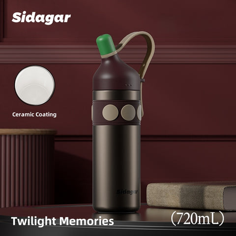 Sidagar Old Money Retro Insulated Bottle - 720ml Premium SUS316 Flask, 12H Heat/24H Cold Retention, Leakproof Travel Tumbler with Detachable Handle