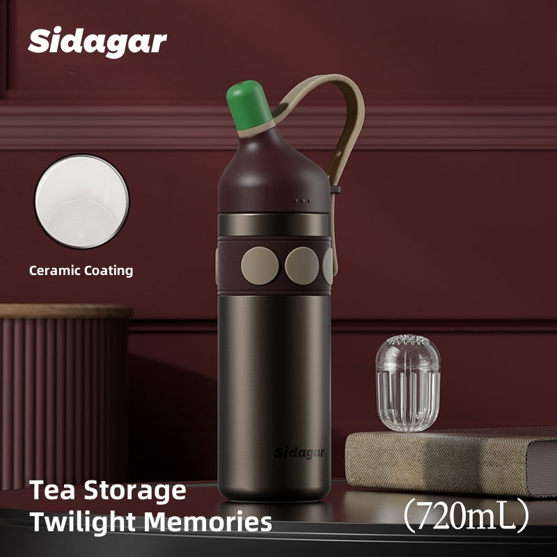 Sidagar Old Money Retro Insulated Bottle - 720ml Premium SUS316 Flask, 12H Heat/24H Cold Retention, Leakproof Travel Tumbler with Detachable Handle