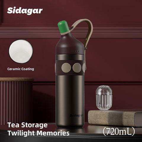 Sidagar Old Money Retro Insulated Bottle - 720ml Premium SUS316 Flask, 12H Heat/24H Cold Retention, Leakproof Travel Tumbler with Detachable Handle