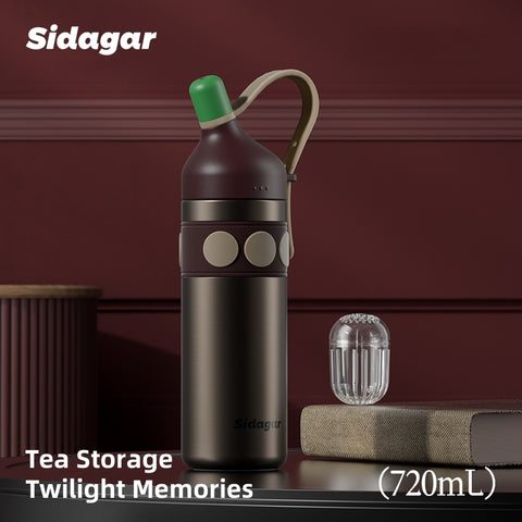 Sidagar Old Money Retro Insulated Bottle - 720ml Premium SUS316 Flask, 12H Heat/24H Cold Retention, Leakproof Travel Tumbler with Detachable Handle