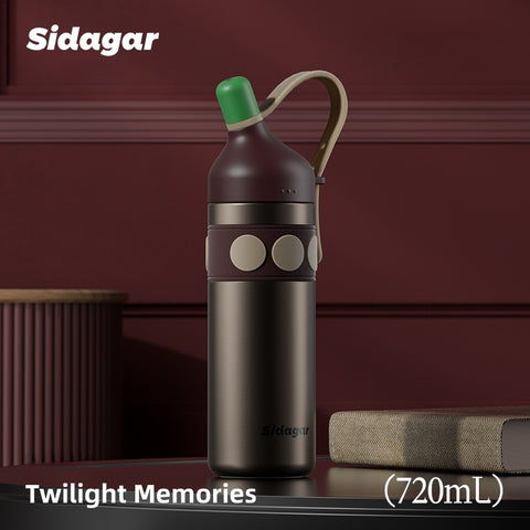 Sidagar Old Money Retro Insulated Bottle - 720ml Premium SUS316 Flask, 12H Heat/24H Cold Retention, Leakproof Travel Tumbler with Detachable Handle