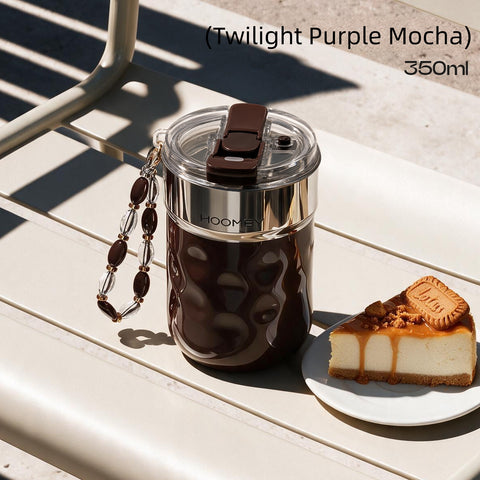HOOMEY Floating Light Ceramic-Lined Mug – 316 Stainless Steel Insulated Coffee Tumbler with Quick-Release Drinking Module, Leak-Proof Screw Lid, Removable Crystal & Star Pendant, 350ml/500ml