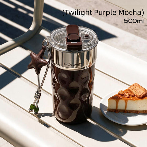 HOOMEY Floating Light Ceramic-Lined Mug – 316 Stainless Steel Insulated Coffee Tumbler with Quick-Release Drinking Module, Leak-Proof Screw Lid, Removable Crystal & Star Pendant, 350ml/500ml