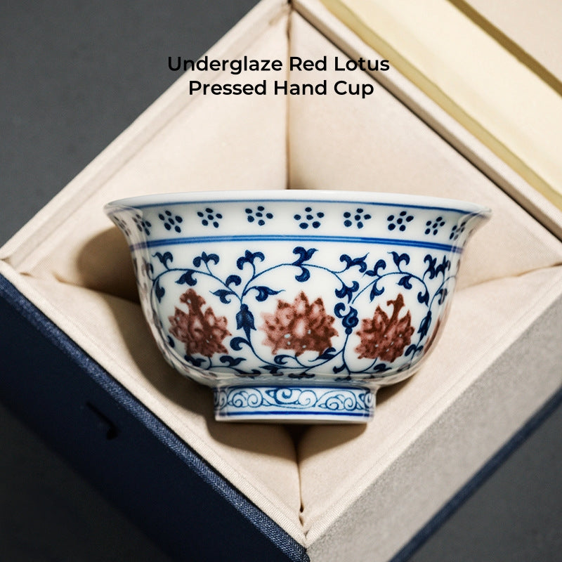 Handcrafted Blue and White Lotus Porcelain Tea Cup